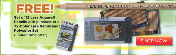 
FREE OFFER! Purchase a 72-Color Lyra Rembrandt Polycolor Pencil Set and receive a FREE 12-Color Aquarelle Pencil Set