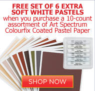 FREE set of 6 extra soft white pastels when you purchase a 10-count assortment of Art Spectrum Colourfix Coated Pastel Paper
