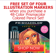 FREE set of four illustration markers when you purchase a 48-color Prismacolor Colored Pencil Set