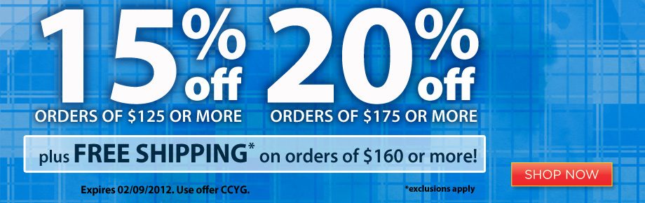 15% off $125, 20% off orders $175 plus free shipping at $160 with code CCYG!