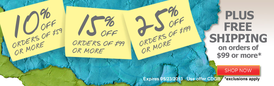 10% off $59 or 15% off $99 or 25% off $199 plus Free Shipping on orders $99 or more!*