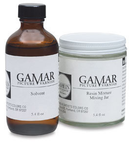 Gamvar Varnish 5.4 oz Bottle and Resin Mixing Jar