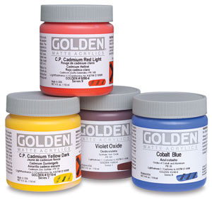 Golden Heavy Body Acrylic Principal 8-Color Mixing Set. set contains eight 2 oz . tubes of Heavy Body acrylics, a hand painted color chart and mixing guide.