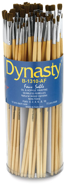 Synthetic Sable Long-Handled Flat Brushes Canister Set of 72