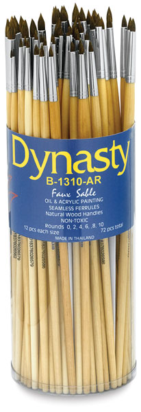 Synthetic Sable Long-Handled Round Brushes Canister Set of 72