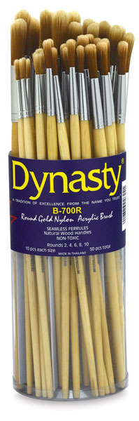 Bright Gold Nylon Acrylic Round Brushes, Canister Set of 50