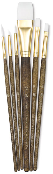White Taklon Brushes, Set of 6 (#9140)