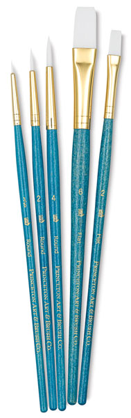 White Taklon Brushes, Set of 5 (#9175)