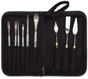 Set of 6 Titanium Brushes and 3 Palette Knives