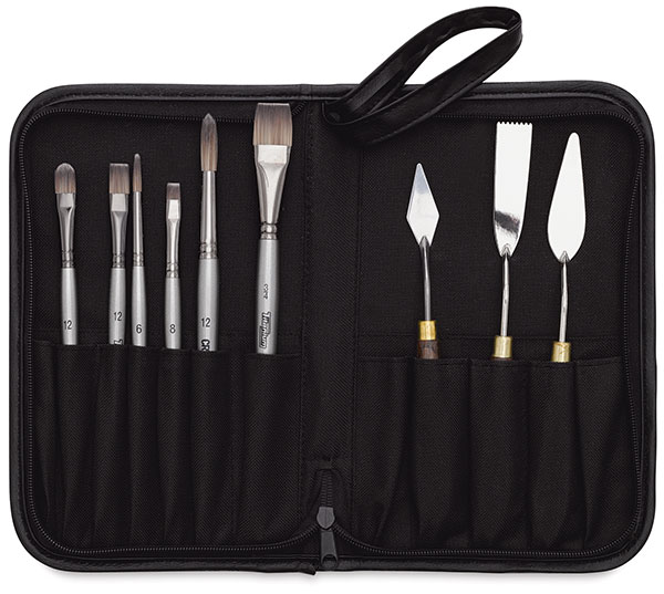 Set of 6 Titanium Brushes and 3 Palette Knives