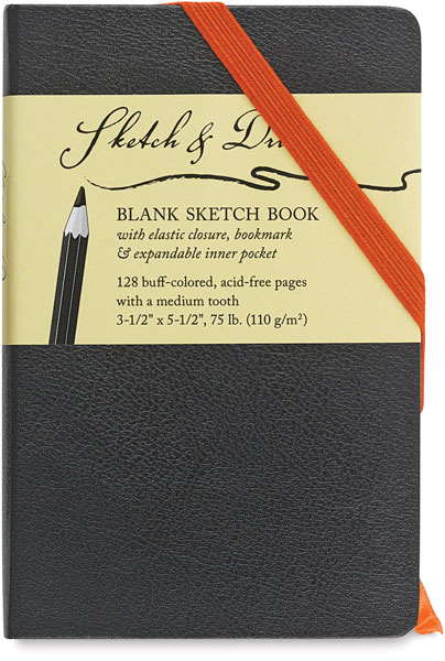 Blank Sketch Book with Orange Accents, 64 Sheets 3½" × 5½" Portrait