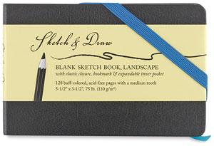Blank Sketch Book with Blue Accents, 64 Sheets 5½" × 3½" Landscape