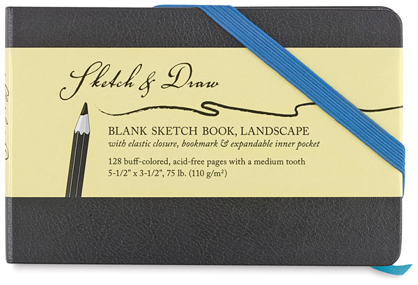 Blank Sketch Book with Blue Accents, 64 Sheets 5½" × 3½" Landscape