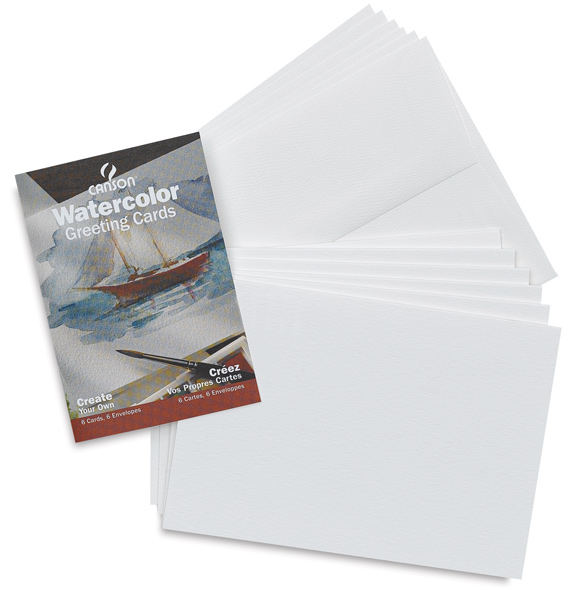 Watercolor Cards with Env, Pkg of 6, White