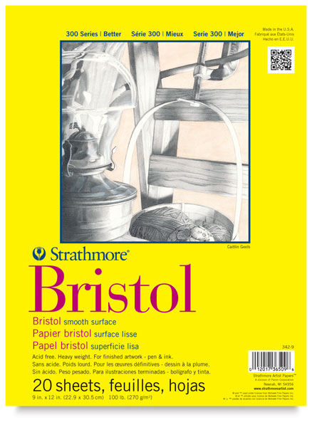 Smooth Bristol Pad, 20 sheets 9" × 12"