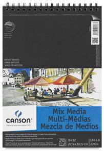 Wirebound Mix Media Pad, 20 Sheets, Portrait, 9" &times; 12"
