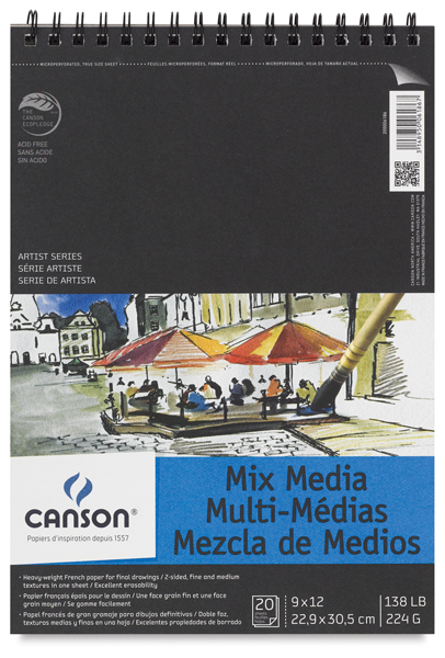 Wirebound Mix Media Pad, 20 Sheets, Portrait, 9" &times; 12"
