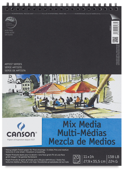 Wirebound Mix Media Pad, 20 Sheets, Portrait, 11" &times; 14"