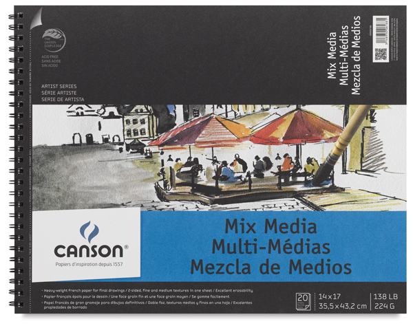 Wirebound Mix Media Pad, 20 Sheets, Landscape, 14" &times; 17"
