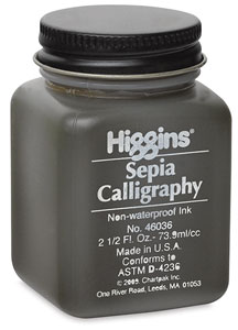 Sepia Non-Waterproof Calligraphy Ink, 2.5 oz Bottle