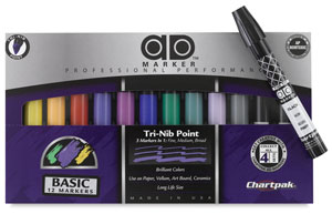 Set of 12 with  FREE Black Fine Tip Ad Marker 