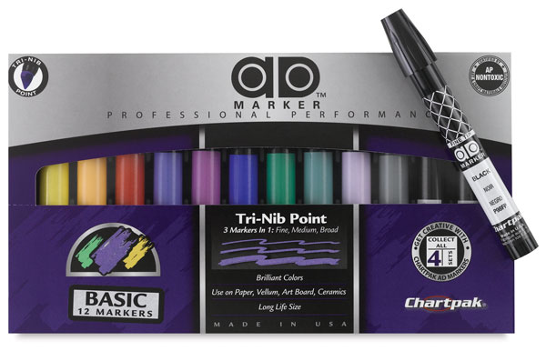 Set of 12 with  FREE Black Fine Tip Ad Marker 