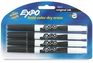Black Fine Tip Dry Erase Markers, Set of 4