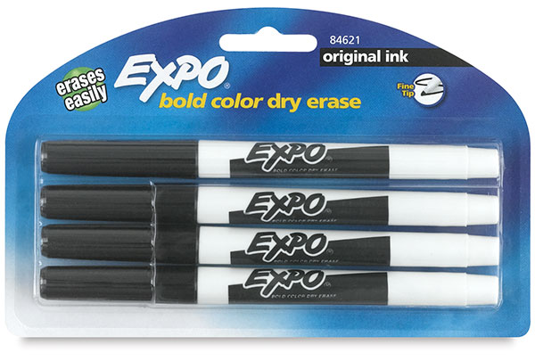 Black Fine Tip Dry Erase Markers, Set of 4