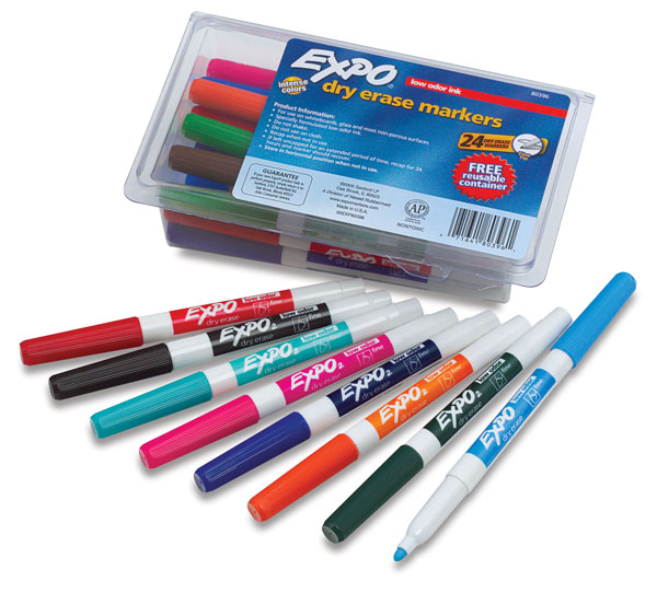 Assorted Fine Tip Dry Erase Markers, Set of 24