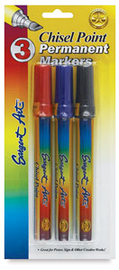 Chisel Point Permanent Markers, Set of 3