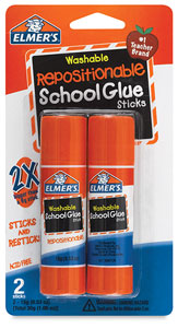 Washable Repositionable Glue Sticks, Pkg of 2