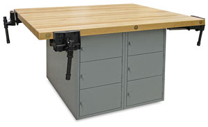 12-Locker Workbench with 4 Woodworking Vises, Large