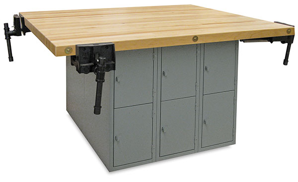 12-Locker Workbench with 4 Woodworking Vises, Medium