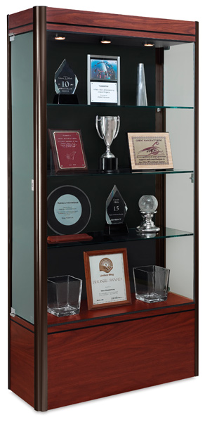 Medium Display Case, Cherry Base with Dark Bronze Frame and Black Backing