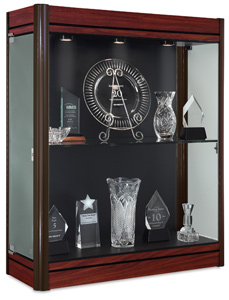 Wall Display Case, Cherry Base wtih Dark Bronze Frame and Black Backing