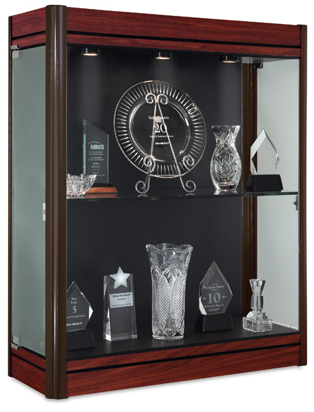 Wall Display Case, Cherry Base wtih Dark Bronze Frame and Black Backing