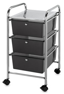 Mobile Storage Cart, 3-Drawer Smoke